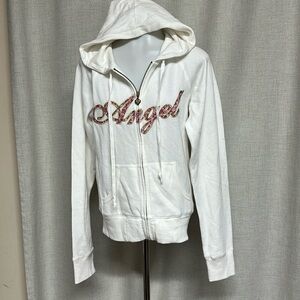 SALE * NEW * ANGEL VICTORIAS SECRET white pink floral logo hoodie jacket hooded